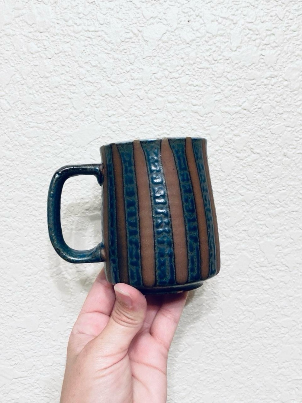 Blue and Brown Ceramic Pottery Coffee Tea Mug Cup
